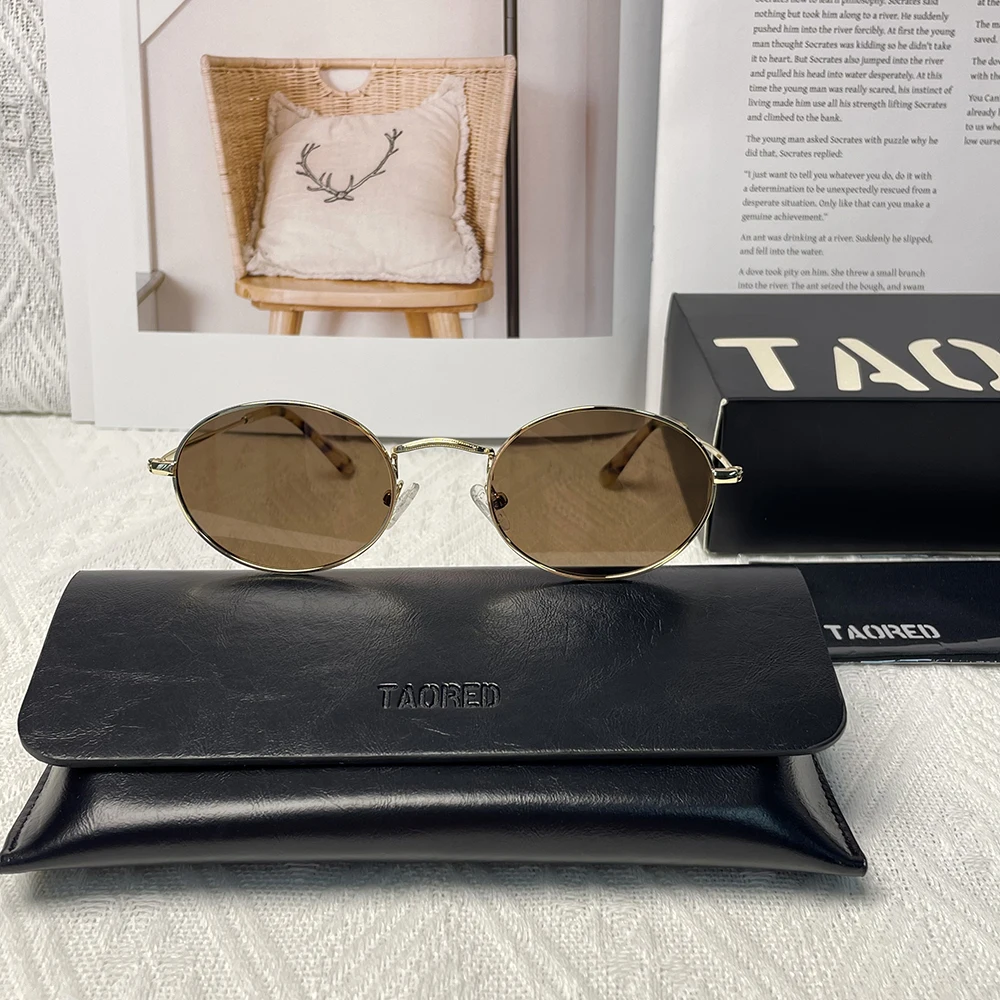 

2025 New Outdoor Oval Metal Frame Fashion Sunglasses with Case for Women and Men Vintage Small Polarized UV400 Sunglasses