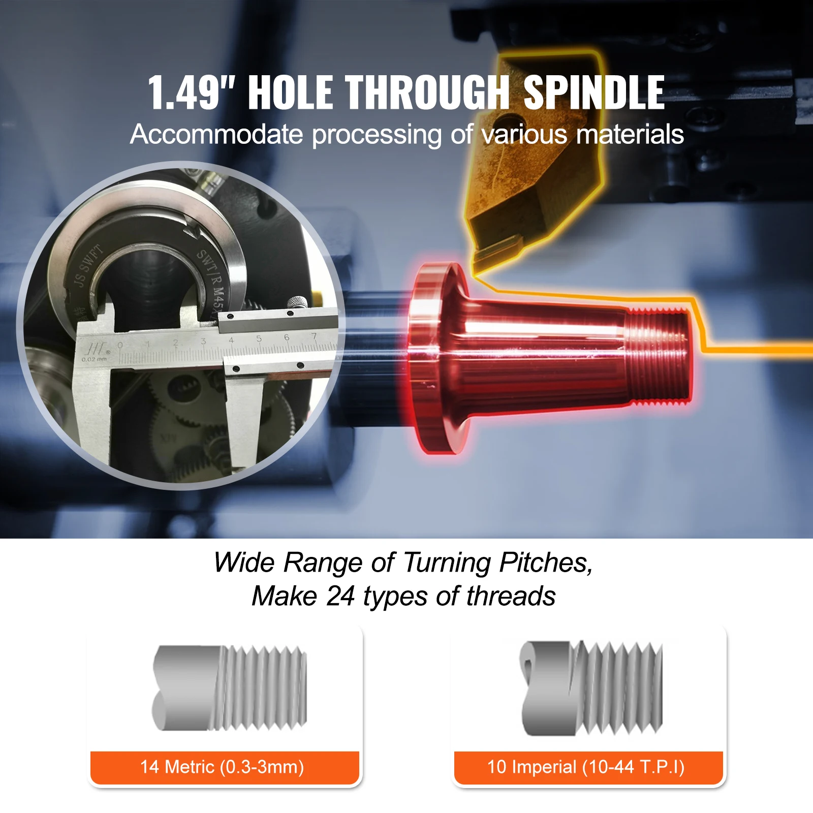 VEVOR Torno de Metal 8,3"x29,5" Torno de Metal de Sobremesa 50-2500 RPM Velocidad Variable Continua 750 W sin Escobillas Engranajes de Metal con Caja de Herramientas para Procesamiento de Precisión