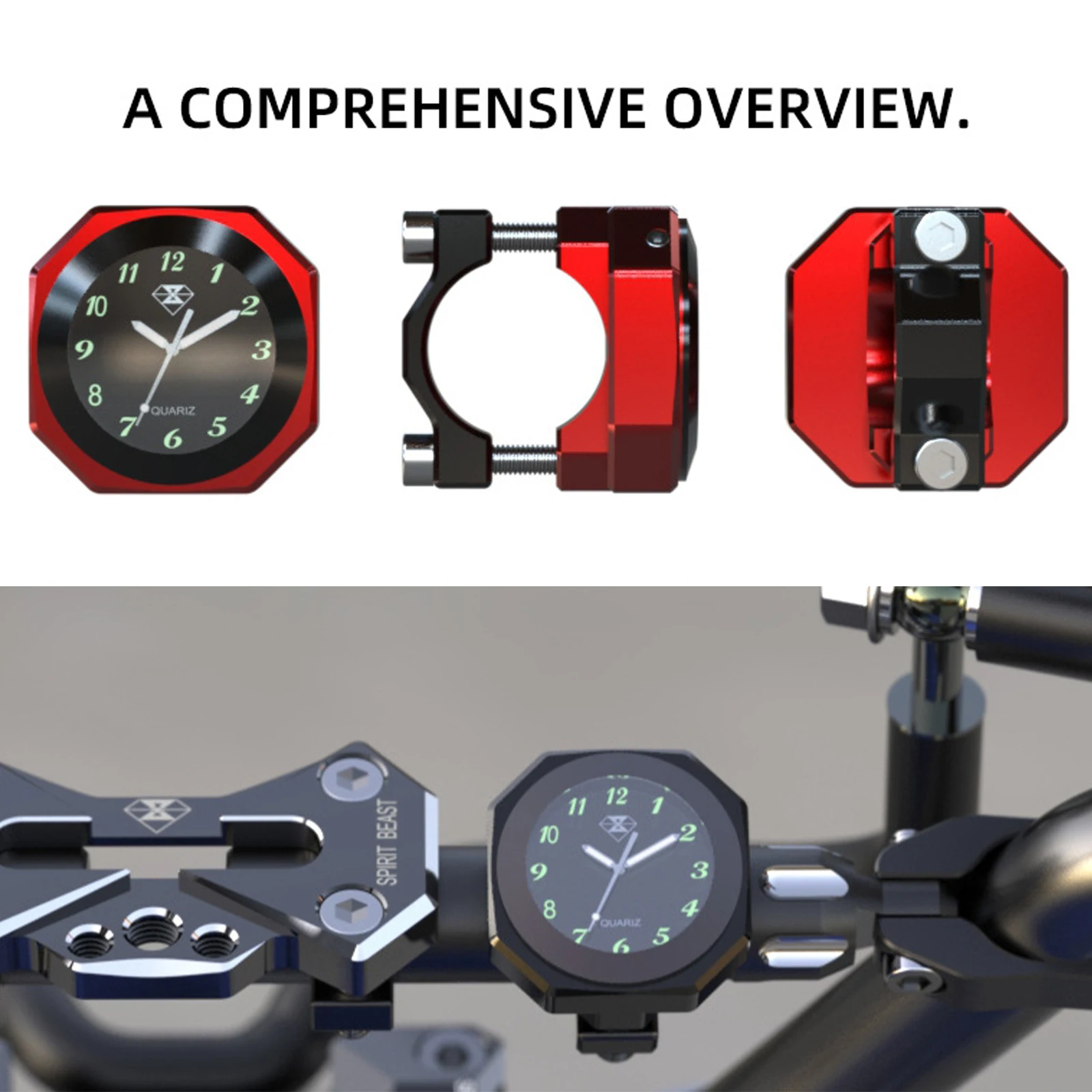 CNC Chrome Plated Motorbike Universal Thermometer Schedule Waterproof Electronic Watch Thermometer Handlebar Mount