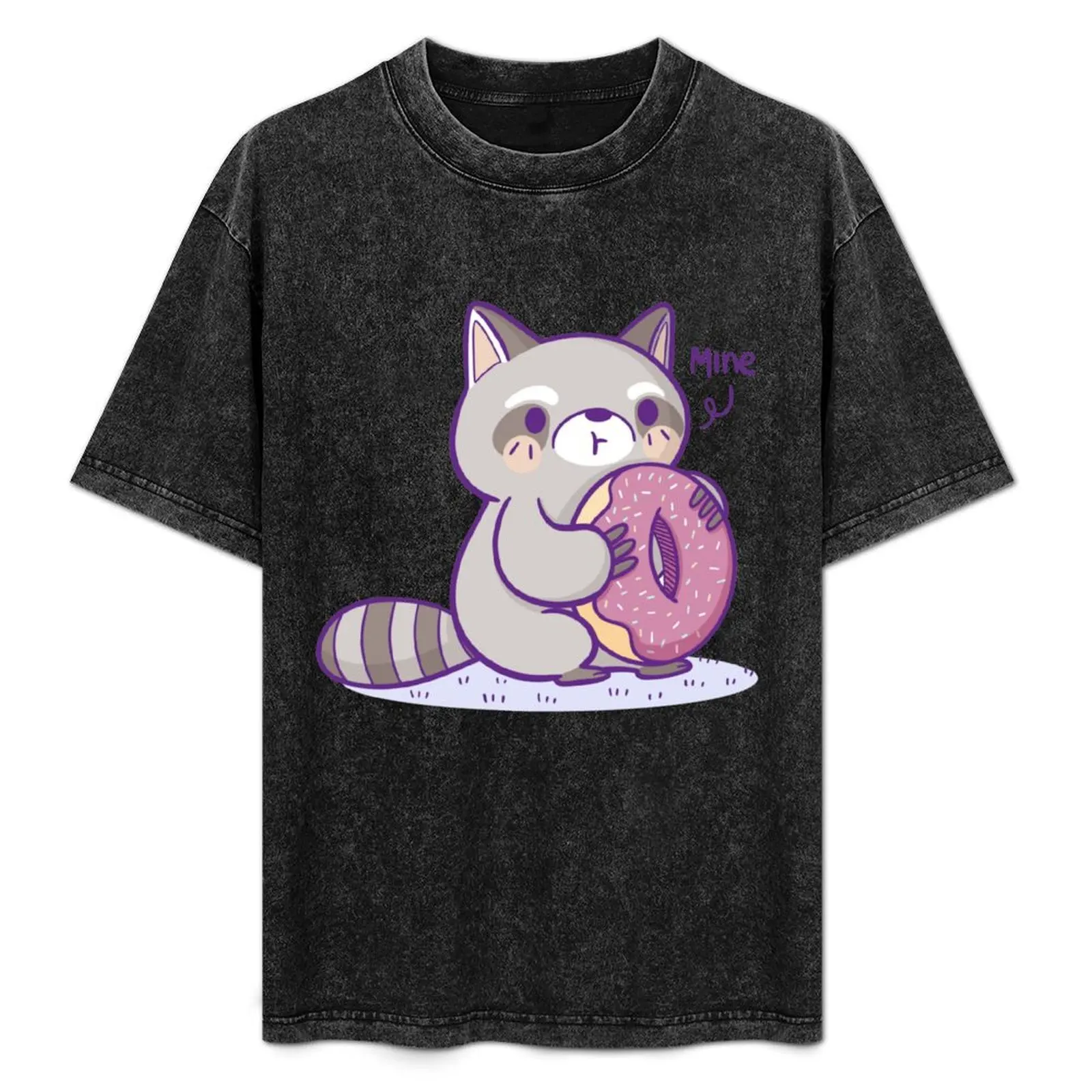 Raccoon With a Donut T-Shirt Modern Print Casual T-Shirt