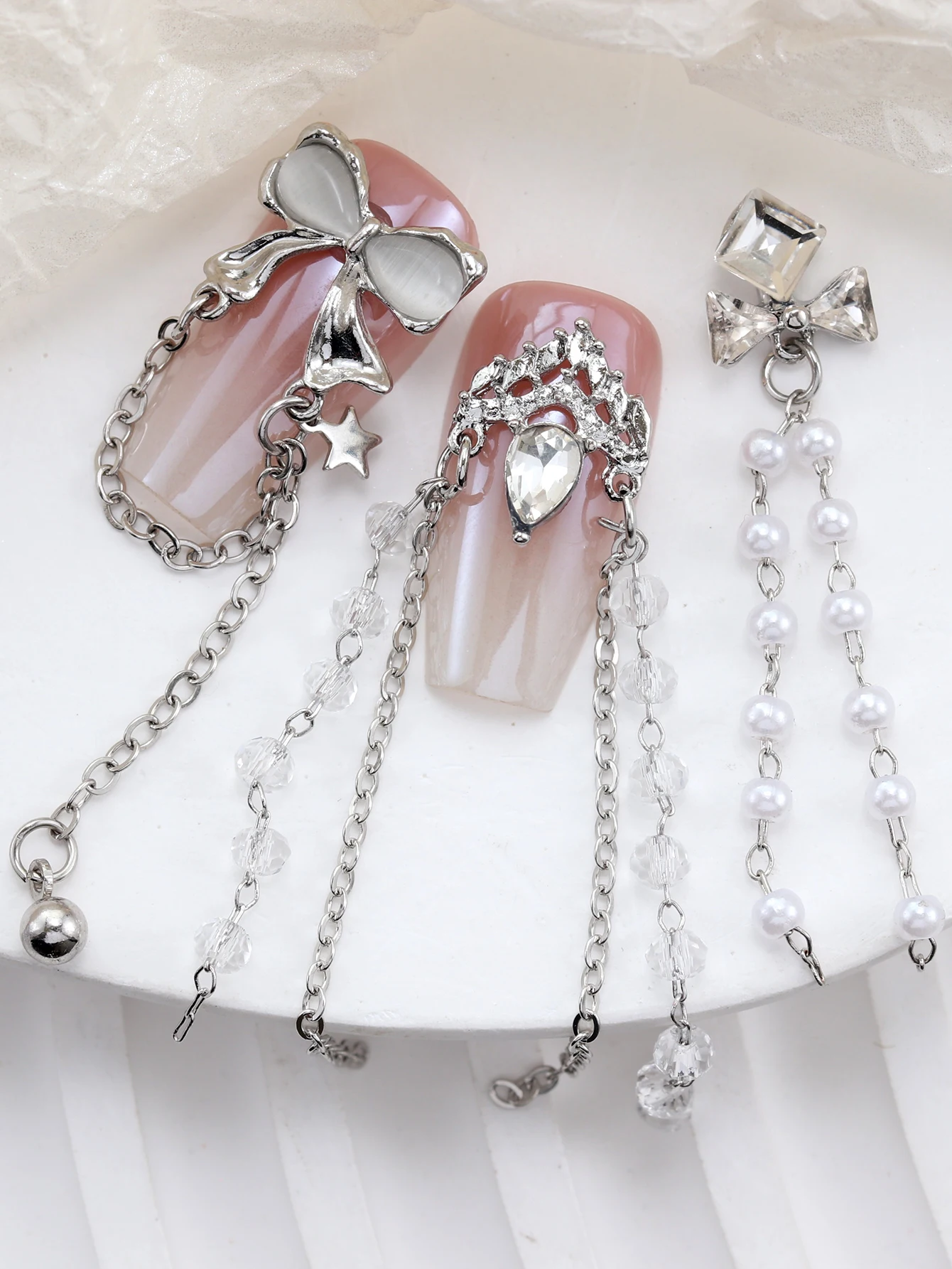10pcs Nail Art Nail Charm Nail Accessories Exquisite Luxury Pearl Glass Tassel Pendant Shining Nail Gem Nail Pearl DIY