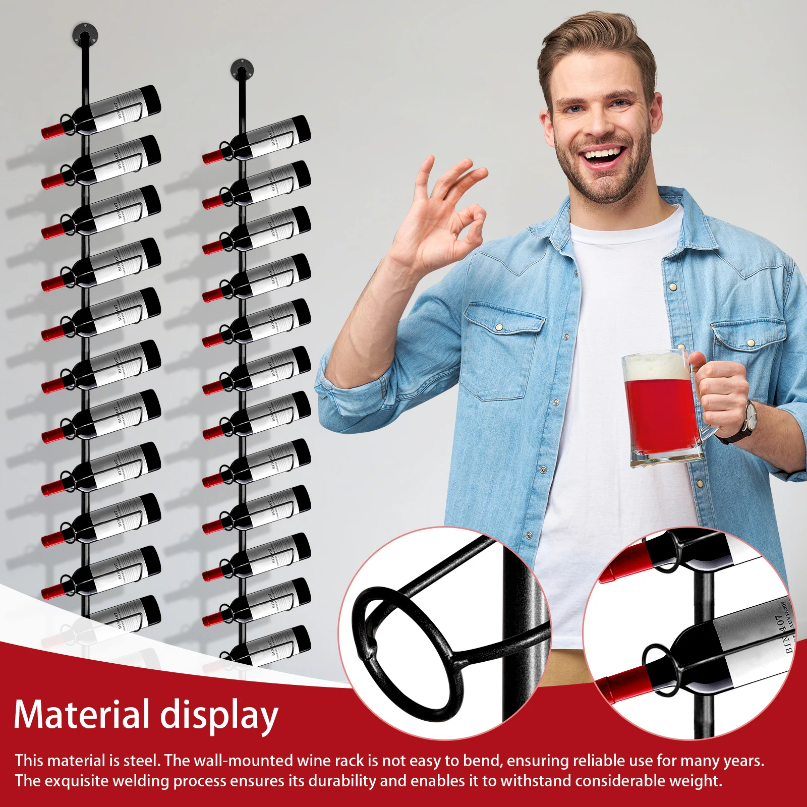 

5 Pack Wall Mounted Wine Bottle Display Holder Wine Display Storage Holder for Kitchen Cellar Restaurant