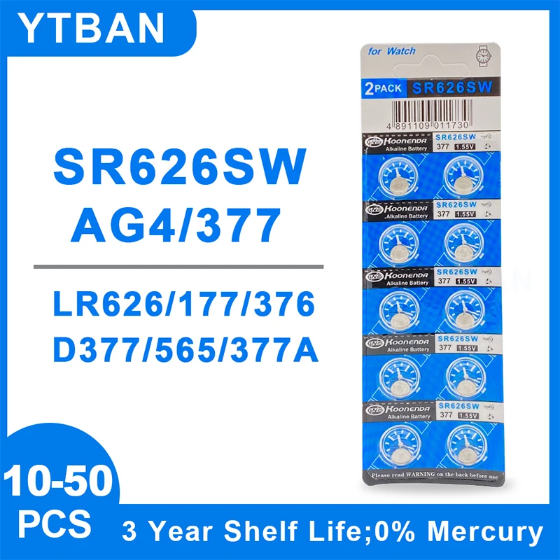 

High Quality LR626 AG4 1.55V Alkaline Button Battery SR626SW 377 177 LR66 G4A 377A V377 CX66 Coin Cell for Watch Clock Remote