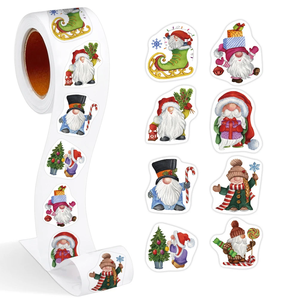 500 قطعة/لفة عيد الميلاد الكرتون ملصقات لطيف سانتا كلوز ختم التسمية الشارات لحقيبة لاصقة تزيين طفل مكافأة هدية لعبة