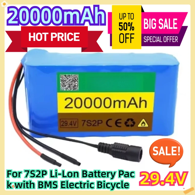 

For 24V 20Ah 7S2P Li-Lon Battery Pack with BMS Electric Bicycle