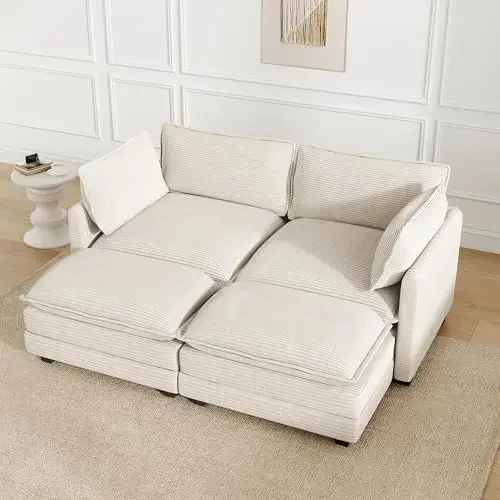 78'' Modular Sectional Cloud Couch with 2 Movable Ottoman, 4 Seat Comfy Modern Corduroy Sofa with 2 Throw Pillows, Deep