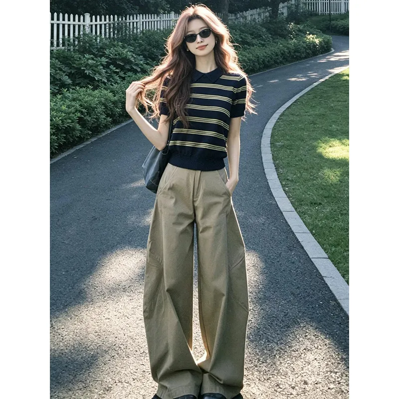 Fashion Suit Women's 2026 Summer New Korean Version Short Sleeved Wide Leg Pants Two-piece Set