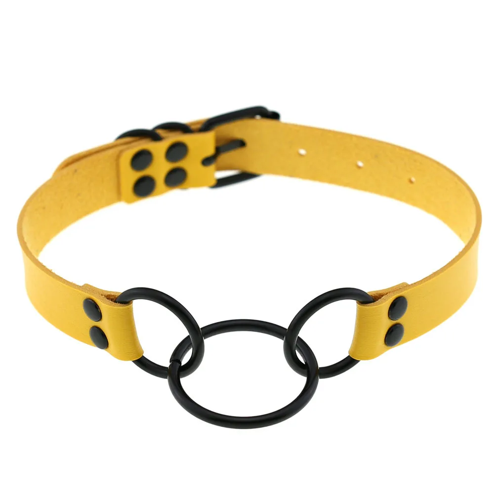 Punk Gothic Personality Dark Simple Black metal Circle Multicolored Leather Alloy Clavicle chain Trend Necklace Fashion