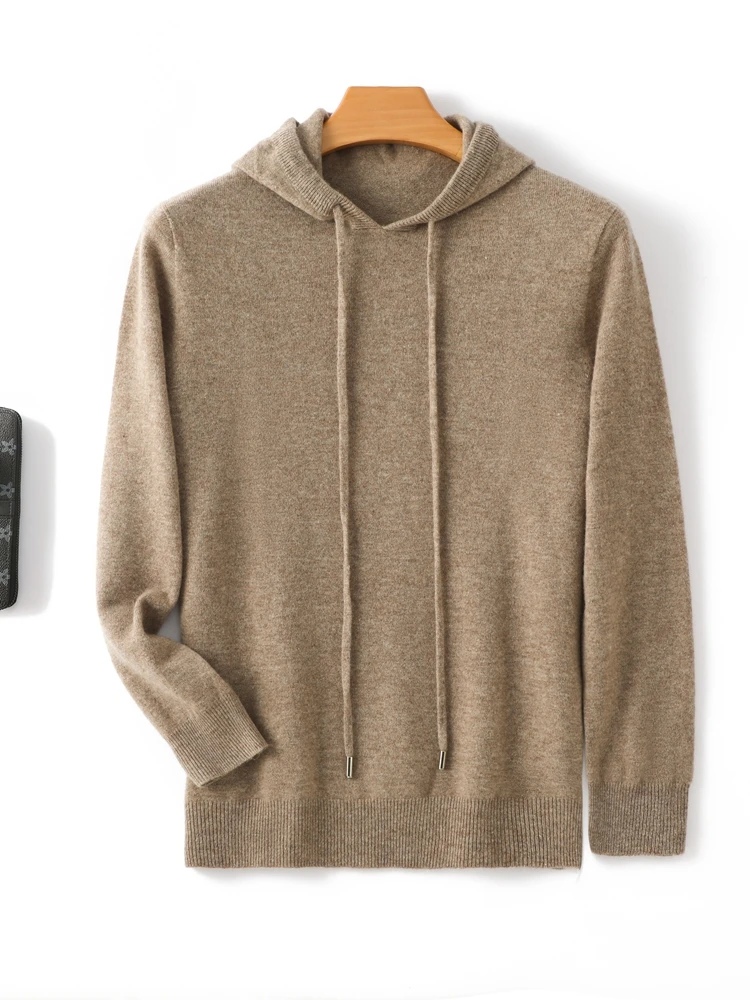 Autumn Winter Thick Men Cashmere Sweater Hoodies Soft Comfort Smart Casual Pullover 100% Cashmere Knitwear Clothing Tops