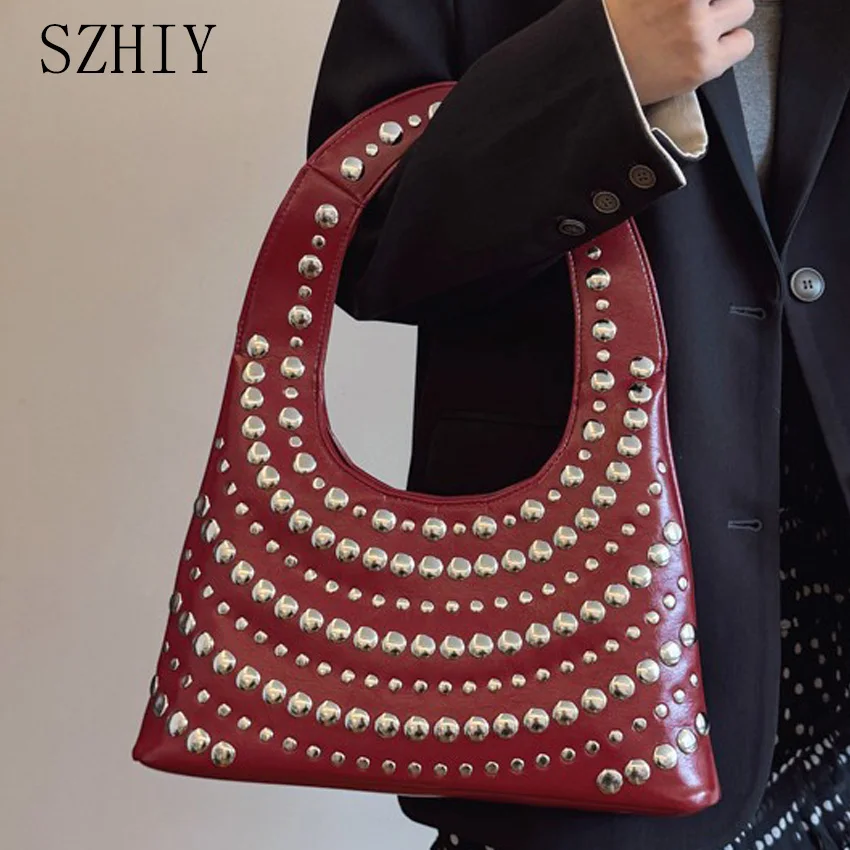 

Luxury Designer Handbag Women Shoulder Bag Patch Rivet Punk Style Pocket Party Cool Bag New Bolsos Mujer Marcas Famosas De Lujo