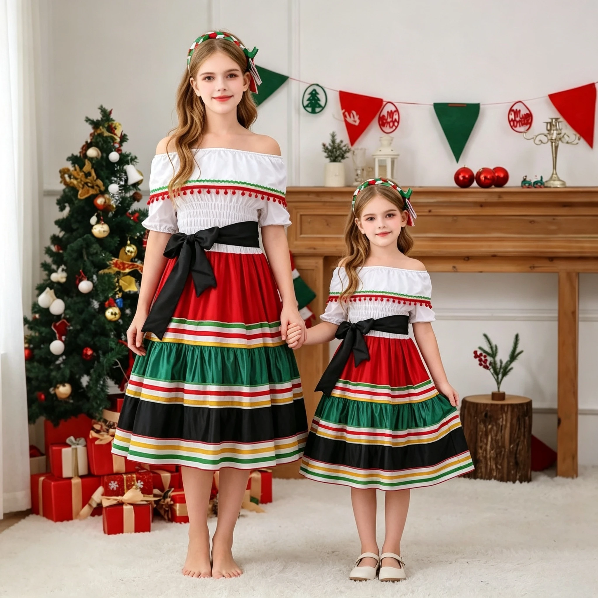 Kids Mexican Themed Outfit Children Ethnic Style Set Boys Girls Stage Show Party Performance Wear For Halloween Themed Activity