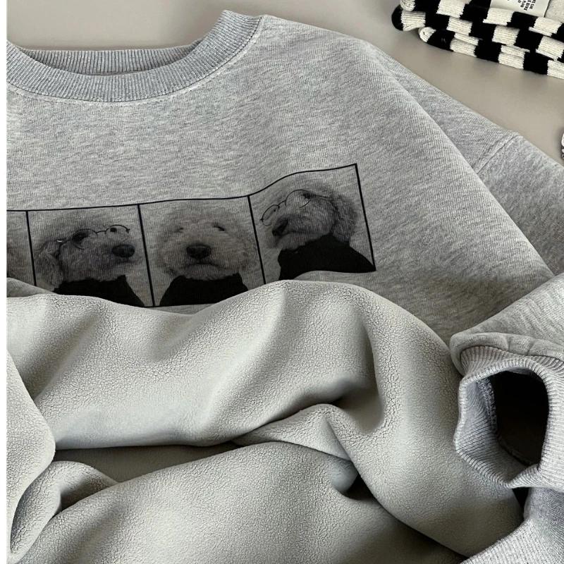 2025 Winter New Children's Plush Cute Dog Stylish Design Thickened Soft Sticky Hoodie