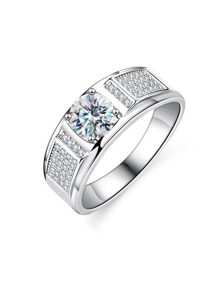 DWJ 1CT Luxus-Hochzeitsringe mit echtem Moissanit-Diamant für Männer, Geschenk, echtes 925er-Sterlingsilber, beste Qualität, edler Schmuck – Detail 5