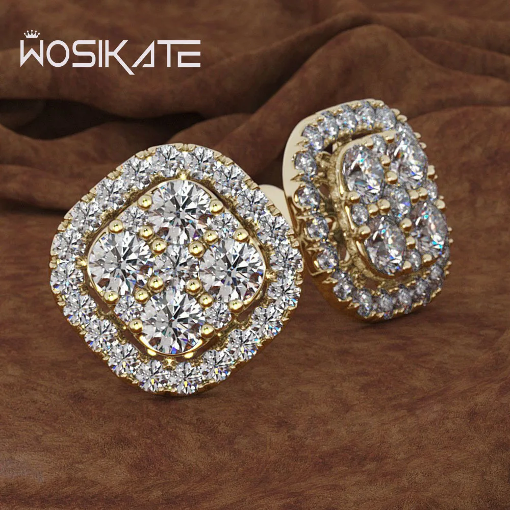 

WOSIKATE Classic Square Zirconia Earrings For Women 925 Silver With 14K Rose Gold Plated Fashion Jewellery Luxury Stud Earrings