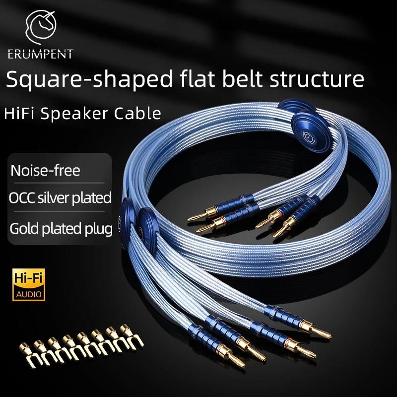 ERUMPENT One Pair HiFi Speaker Audio Cable Hi-end OCC Silver Plated Square-shaped Flat Belt Speaker Cable for Amplifier Speaker