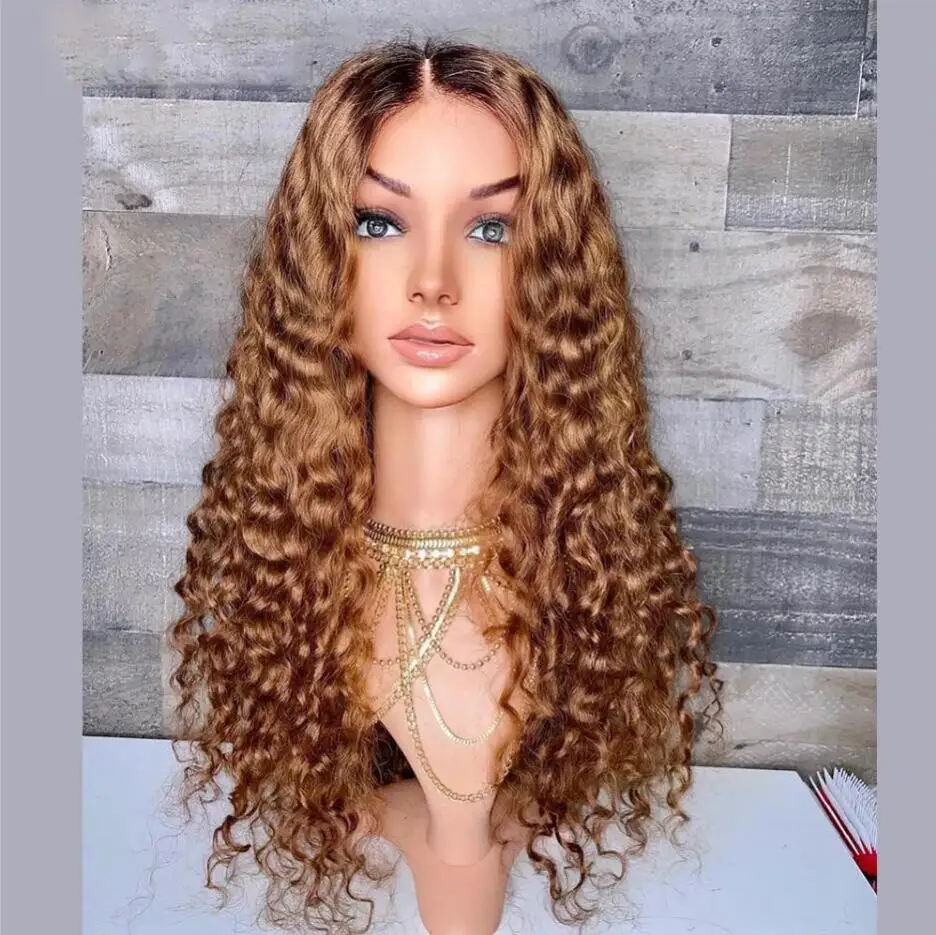 

Natural PrePlucked 180 Density 26" Ombre Brown Blonde Kinky Curly Lace Front Wig For Black Women With Babyhair Lace Frontal Wig