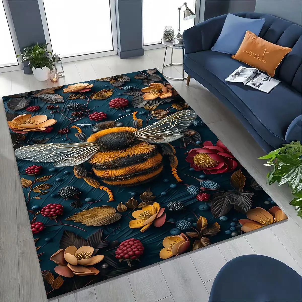 

Cute Cartoon Bee HoneyBee Insect Art Rug for Bedroom Living Room Sofa Home Doormat Decor,Large Kids Play Non-slip Floor Mat