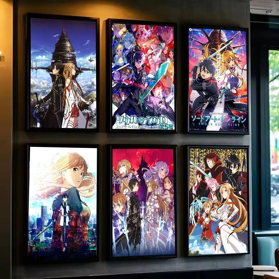 Anime S-Sword Art O-Online SAO Poster Selbstklebende Kunst Wasserfester Papieraufkleber Kaffeehaus Bar Wohnheim Zimmer Wanddekoration