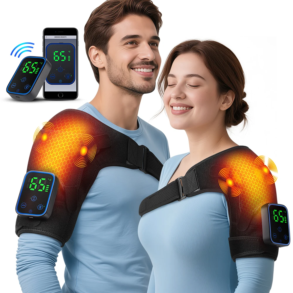 Detachable Heating Vibration Shoulder Knee Massager Brace Electric App Control Massage Pads 3 Levels Timer Shoulder Massage Belt