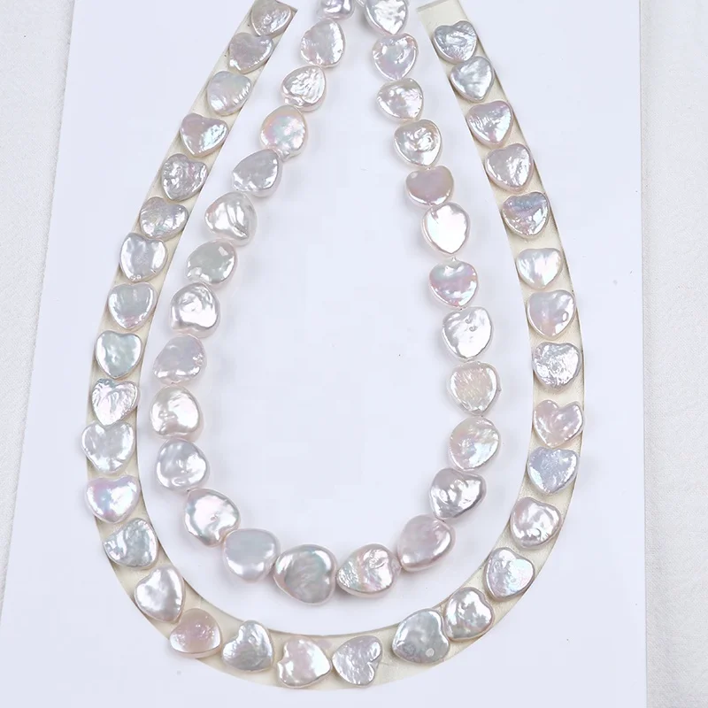 Wholesale price 12-13mm/13-15mm Natural white heart shape real freshwater loose pearls strand