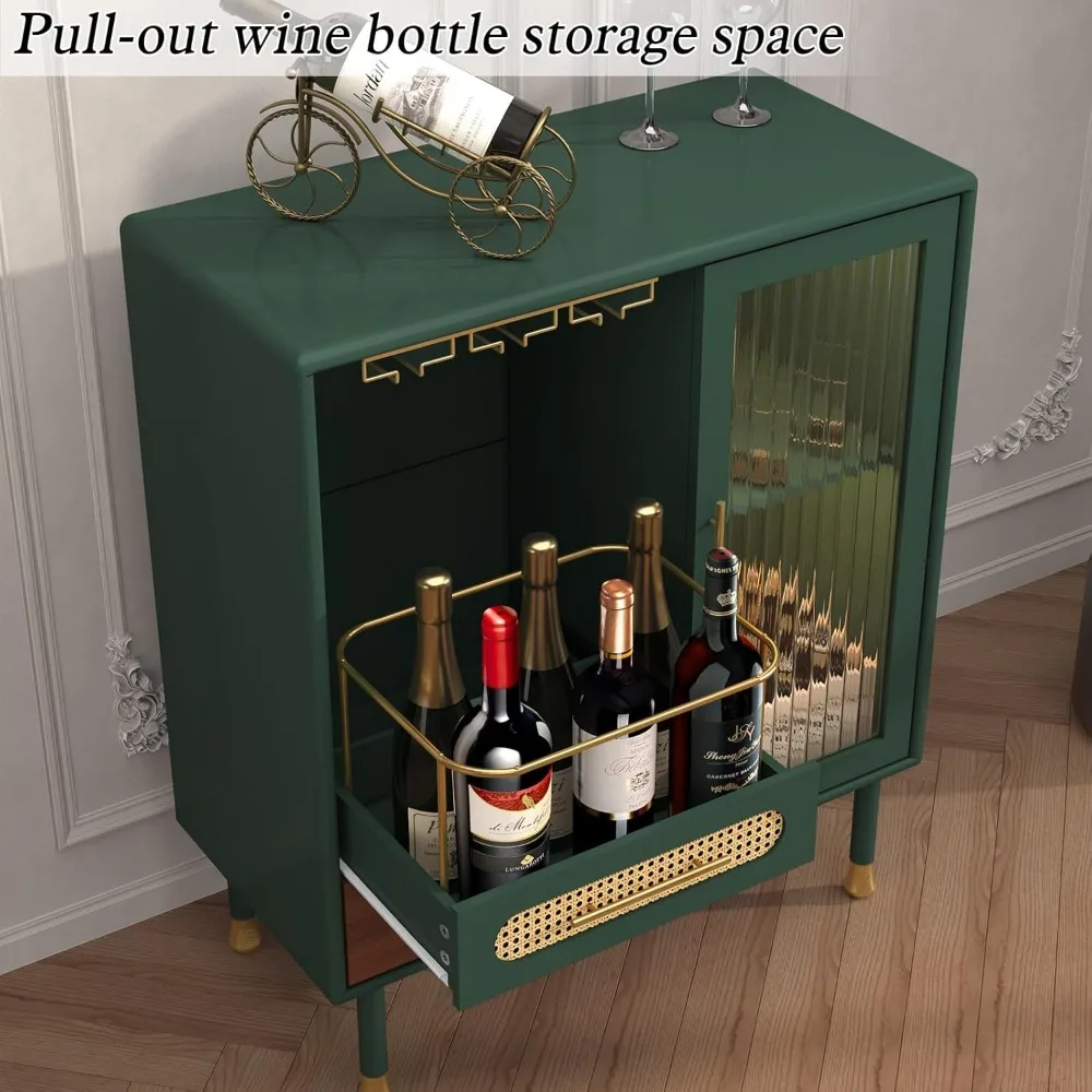 Modern Coffee and Wine Cabinet with Glass Rack and Drawers, Storage Solution for Kitchen