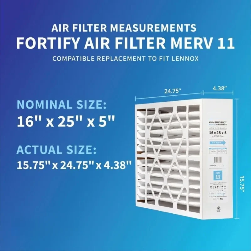 MERV 11 Replacement HVAC Furnace Filter 16x25x5 for Lennox X6670 HCF16-11 Case of 5 Actual Size 15.75 x 24.75 x 4.38 White High
