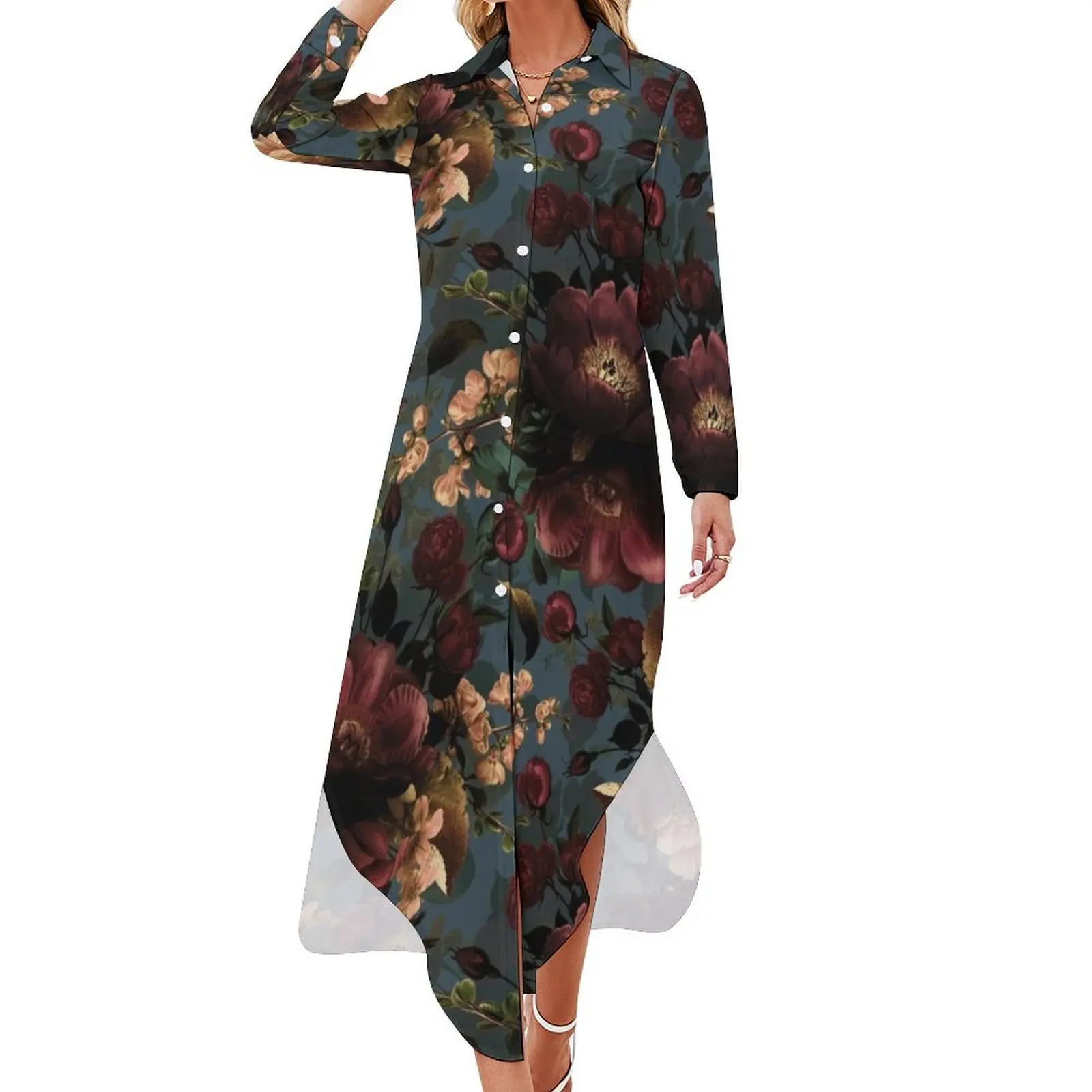 

Moody florals - Mystic Botanical Night Garden 10 Long Sleeved Shirt Dress fairy dress prom clothes