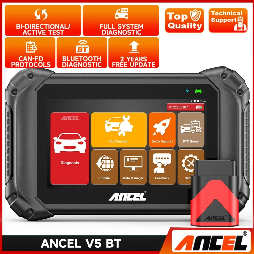 Bi-directional All System OBD2 Scanner Car Diagnostic Tool ANCEL V5 BT All System 10 Reset Function Bi-directional Control