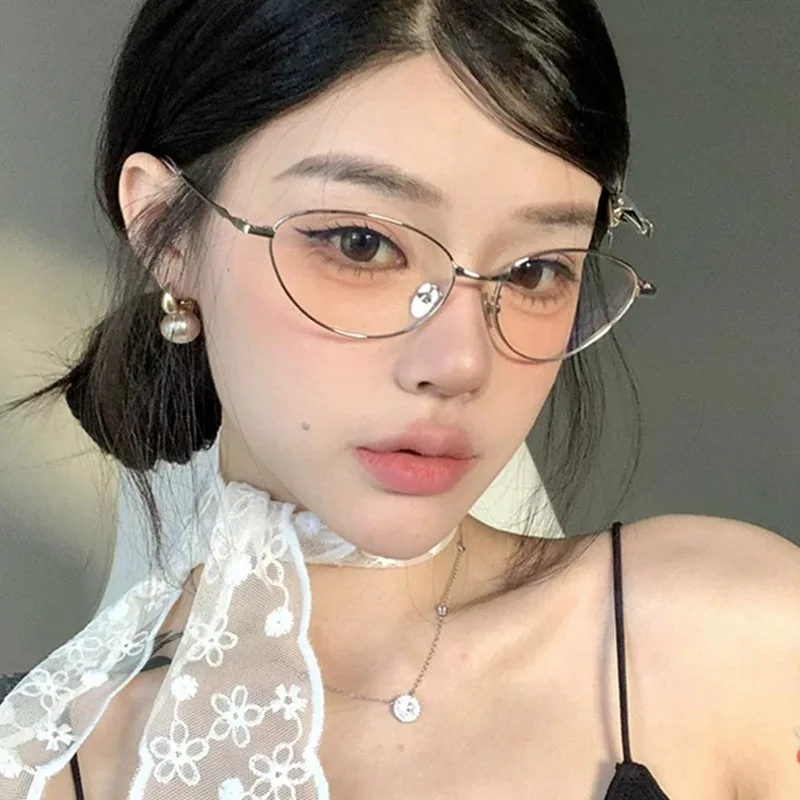 

Pure Color Gold Wire Oval Eyeglass Frame Small Frame Suitable for Prescribed Myopia Degree Flat Lens Glasses