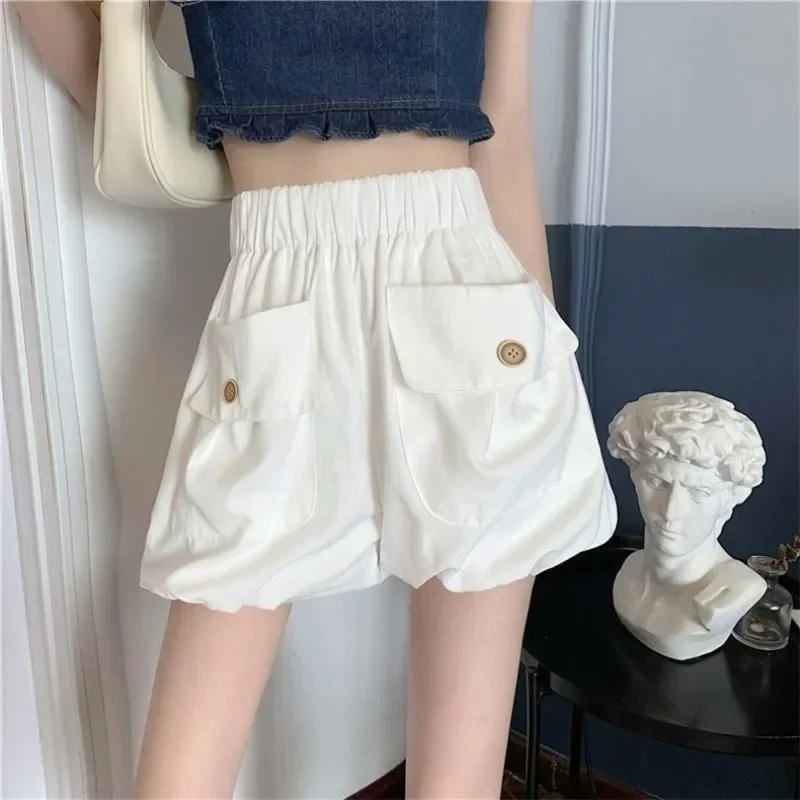 Shorts Women Lovely Preppy Style Ins Fashion Pockets Design Solid Simple Cute Stylish Harajuku Elastic High Waist Casual Korean