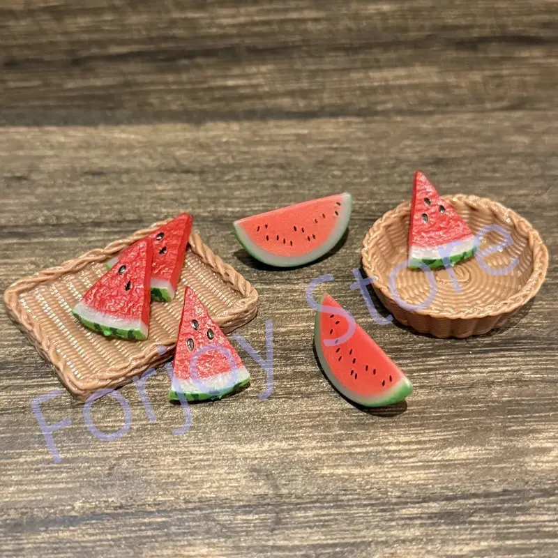 Mini Watermelon Slice Resin Figurines Miniature Food Ornaments For Dollhouse Fairy Garden Summer Themed Desktop Decor Collectors