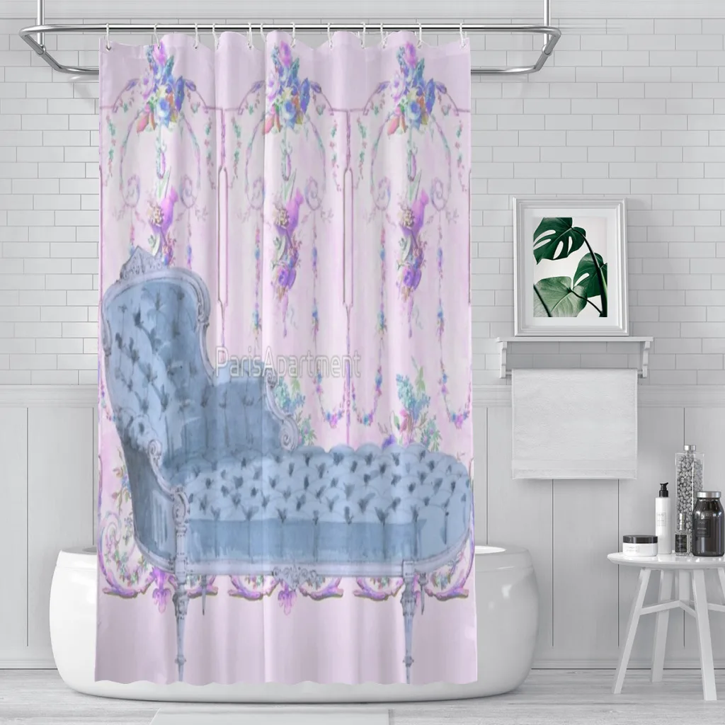 

Shower curtain Bathroom French Chateau Versailles Chaise Couch and Vintage Dressing Screen Lavender decor Modern household