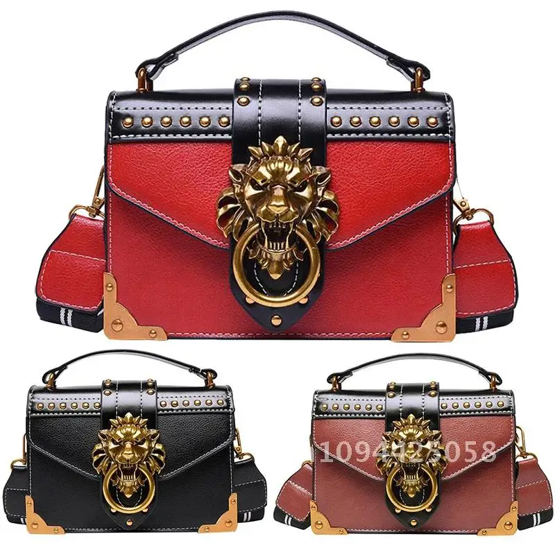 

Fashion Women Bags Lion Handbags Crossbody Metal Totes Metal Square Brand Rivet Messenger Head Purse Lion Bag Shoulder Bags