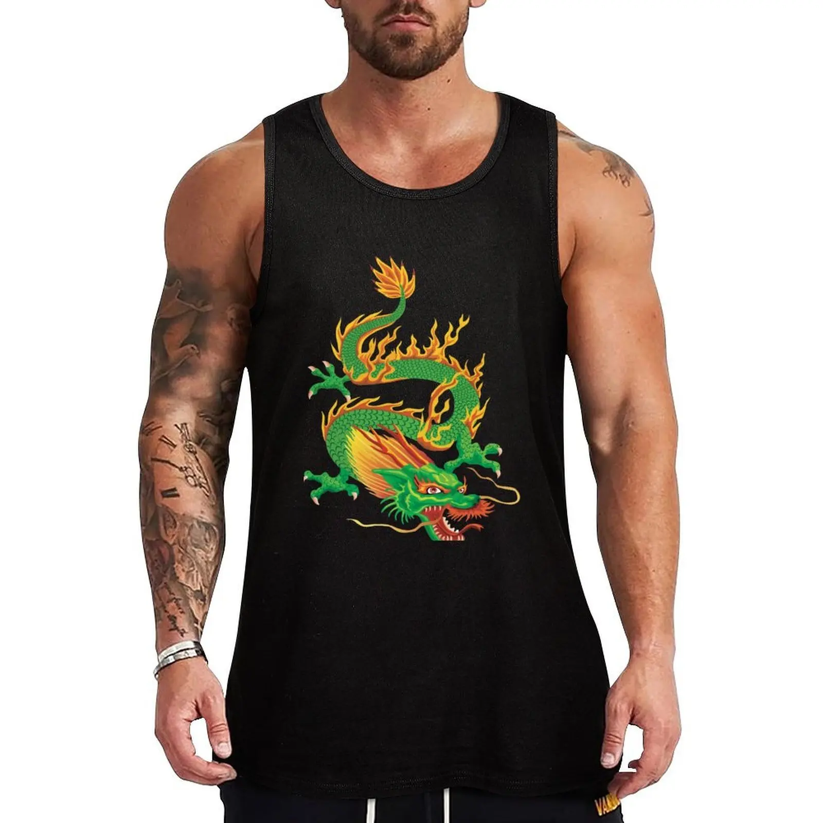

Green Oriental Dragon Tank Top Simple Solid Tank Top Sleeveless Casual Daily Shirt