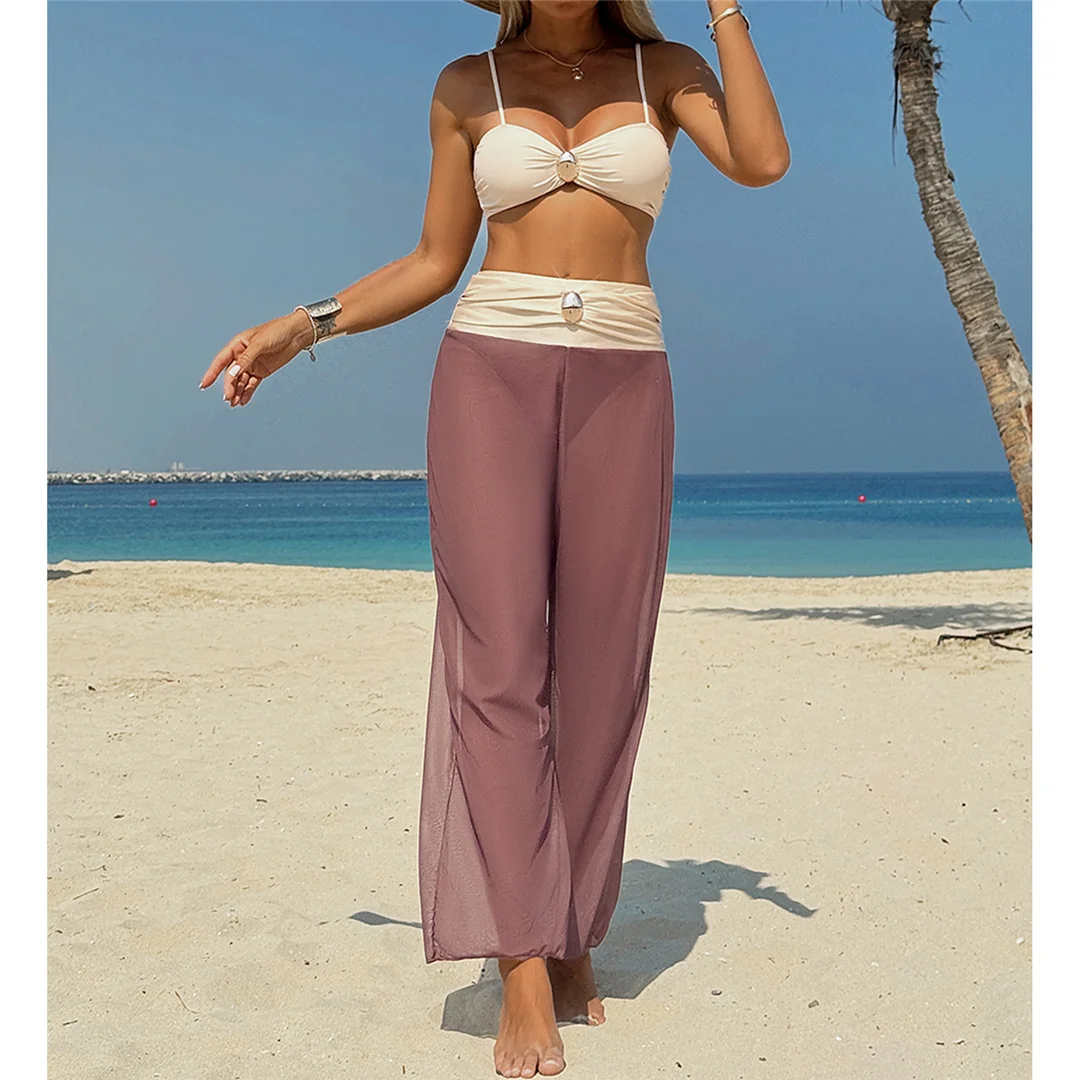 3-teiliges Set: Neue hochtaillierte Hosen, brasilianischer Bikini, Damen-Badebekleidung, dreiteiliger Bikini, Badeanzug, Badebekleidung, Schwimmbekleidung V7258 – Detail 3