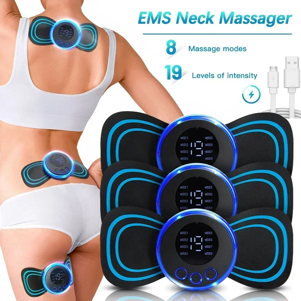 EMS Neck Massager Mini Cervical Back Muscle Pain Relief Patch Massageador Stimulator Mat Portable Leg Body Health Care Tool