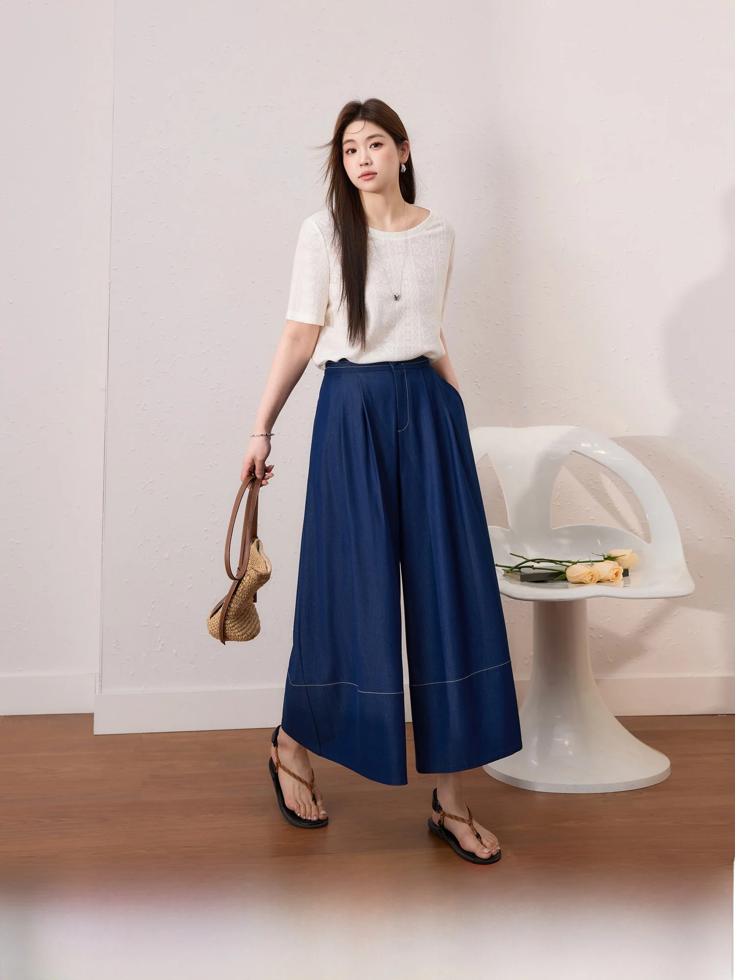 

Slimming High Waist Wide Leg Pants Loose Fit Casual Summer Faion plus Size Women's Jeans Sle Drapey Skirt Pants