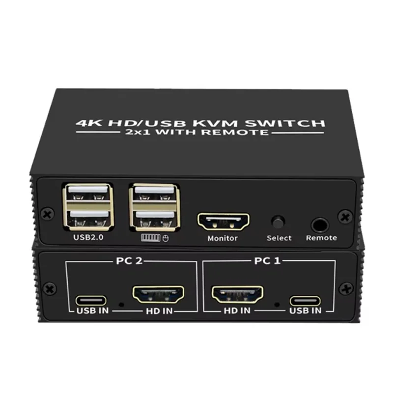 

HDMI KVM Switch 2 in 1 out 4K HDMI USB Switch Selector with 4 Port USB Hub Desktop Controller Sharing Monitor Mouse Keyboard