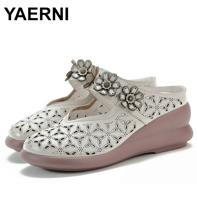 

Женские тапочки, летние удобные тапочки на платформе, модные нескользящие тапочки из натуральной кожи с вырезами