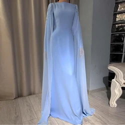 Modest Chiffon Rhinestone Formal Party Dresses Long A Line Boat Neck Evening Gowns for Women 2024 Light Sky Blue Evening Dress