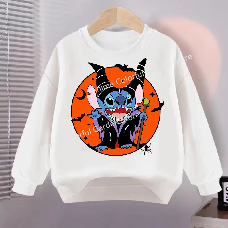 Halloween Disney Stitch  Sweatshirts for Children Kawaii Pullover Boys Girls Cartoon Cute Hoodies Fashion Sweat Kids Clothes