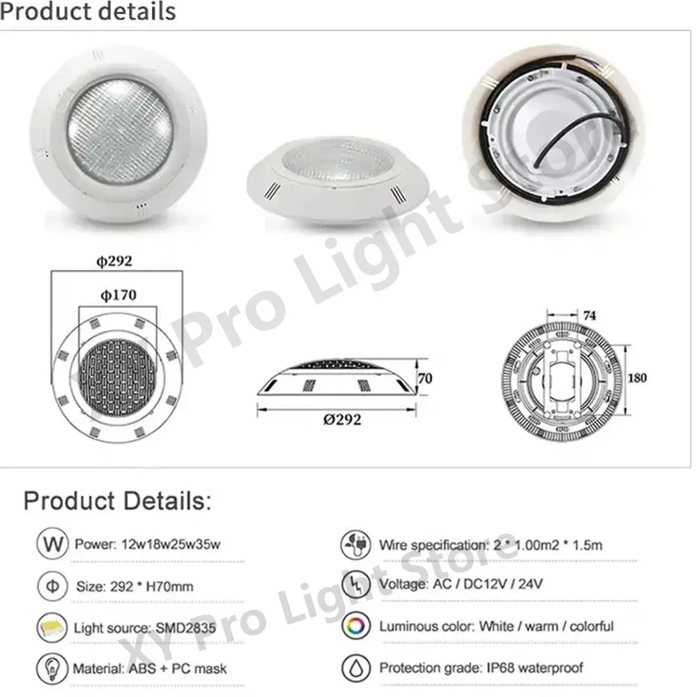 RGB lampu sorot bawah air LED, dengan Remote Control IP68 AC12V 12W 45W 18W 25W 35W tahan air untuk taman luar ruangan Kolam renang