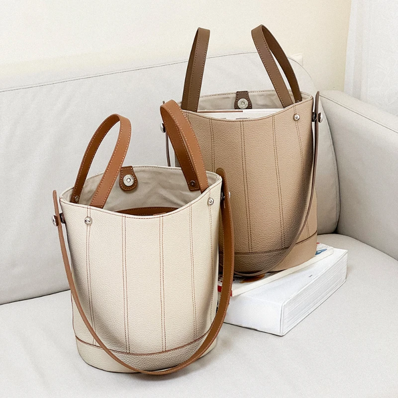 

French Simple Vintage Large Capacity Women Handbag Highend Spliced Color Design Wide Strap Shoulder Bag Multi-function Women Bag