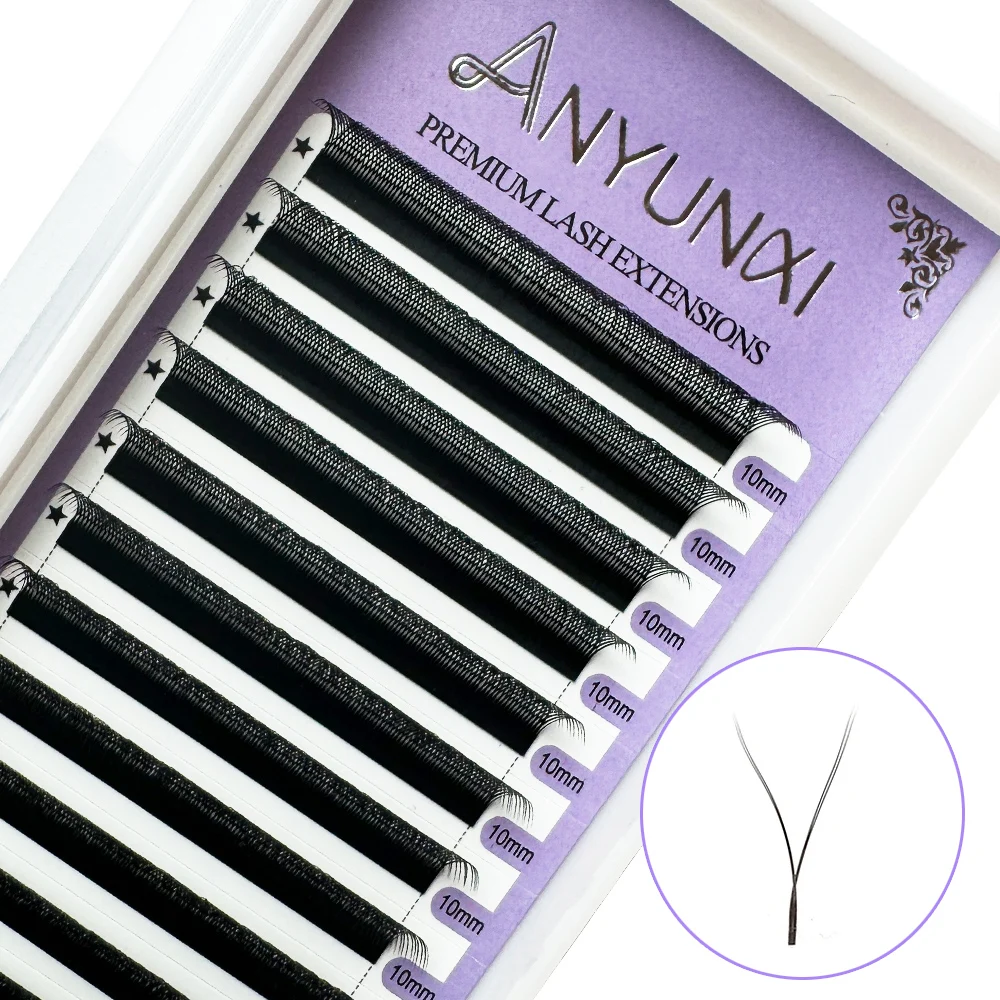 

ANYUNCI YY Shape Eyelash Extensions 2D Premade Volume Faux Mink Individual Eyelashes Natural Soft YY Lashes Two Tips wholesale