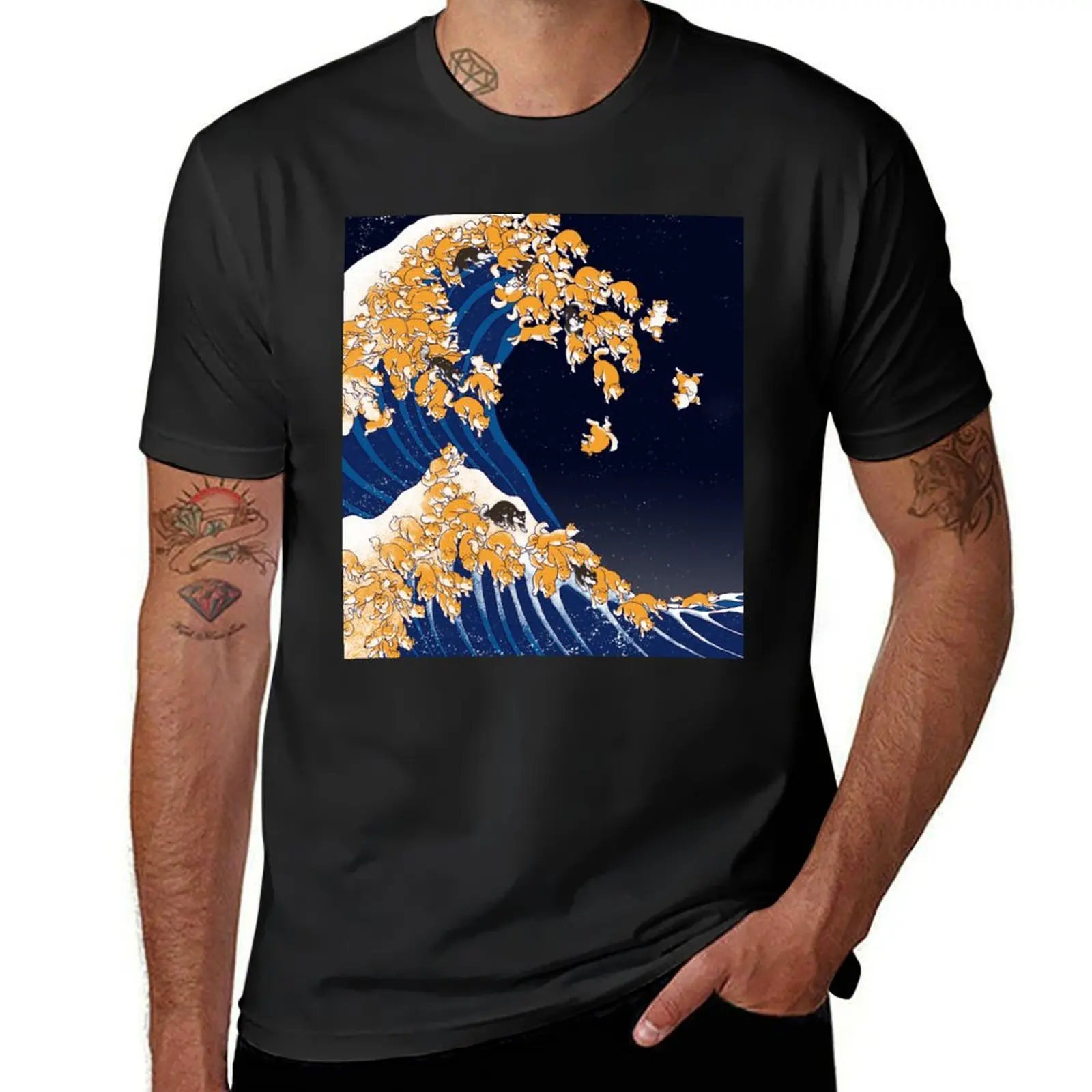 

Shiba Inu The Great Wave in Night T-Shirt tops for a boy quick drying mens graphic t-shirts anime