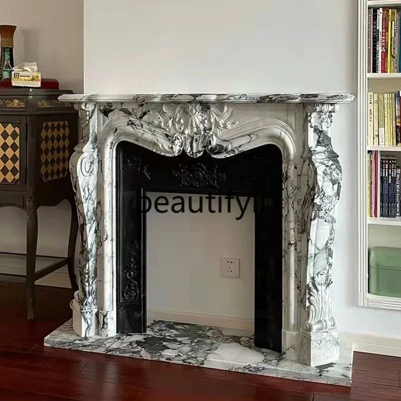 

G Natural stone fireplace interior decoration large flower white fireplace European stone carving fireplace