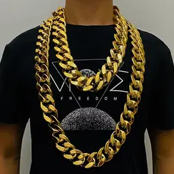 CCB Large Cuban Link Chain Necklace Men Women Exaggerated Heavy Thick Jewelry Gold Color Width 35mm