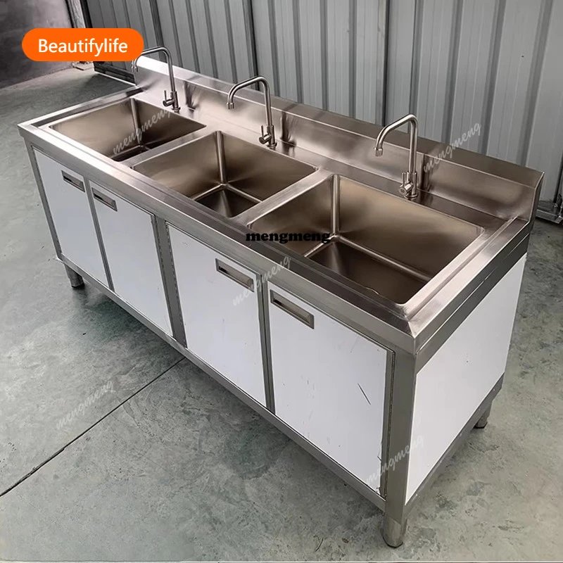 Nordic Creative Stainless Steel Sink Cabinets Modern Minimalist Storage Workbench Kitchen Furniture Muebles De Cocina