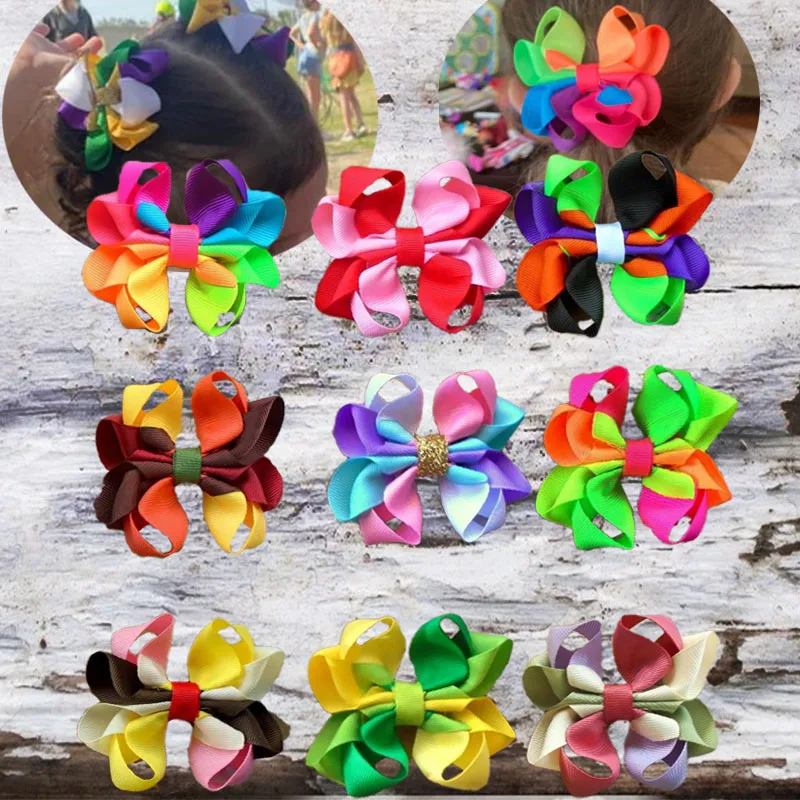 

3 Inch Octopus Ribbon Hair Bow Mardi Gras Celebration for Girls Holiday Pigtail Set or Single Festive Bows