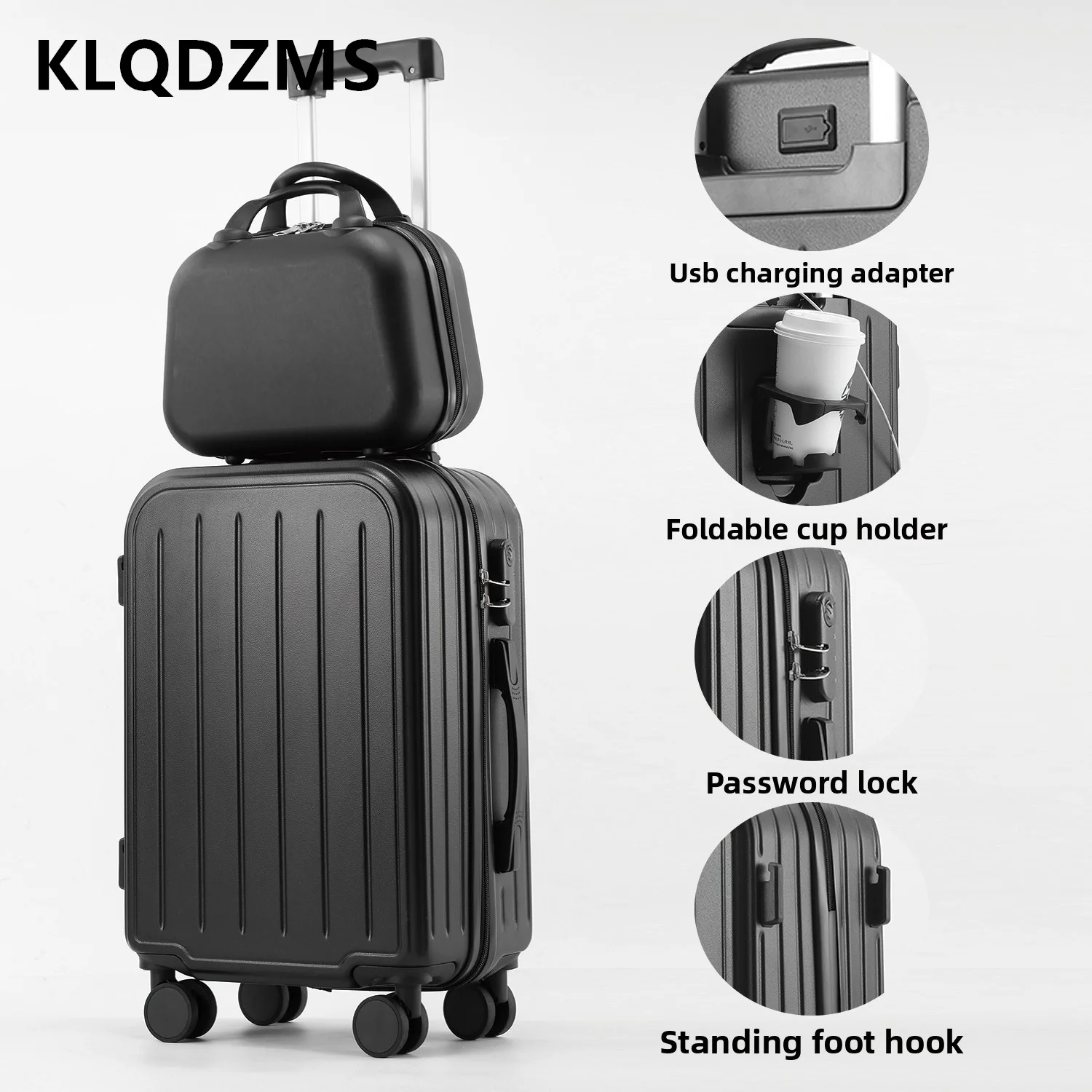 KLQDZMS 20Inch High Quality Suitcase Travel Set Student Boarding Box Women Trolley Bags Wheeled Travel Bag Men's Luggage